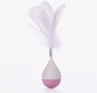 Everyday Crate Feather Tumbler Interactive Cat Toy For Indoor Cats With Replaceable Teaser Wand white+pink