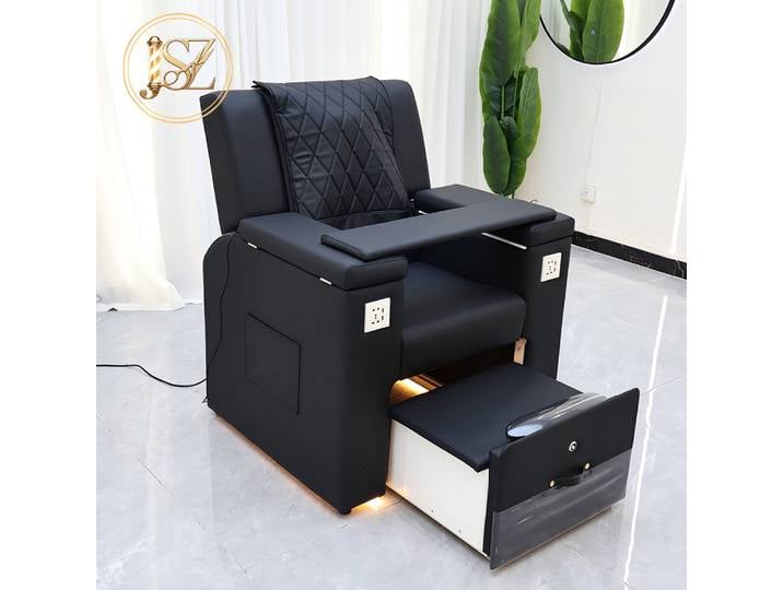Fauteuil inclinable ergonomique en cuir noir pour pédicure et salon de beauté
