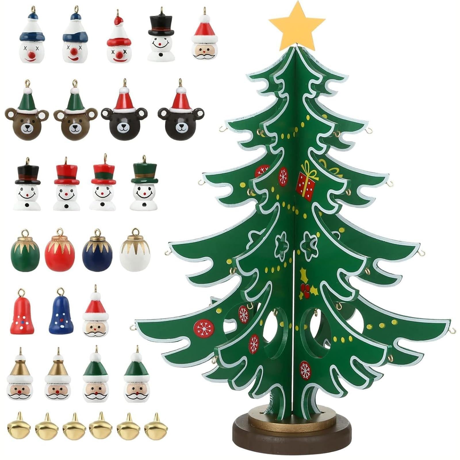 Mini Houten Kerstboom met 30 Ornamenten voor Decoratie