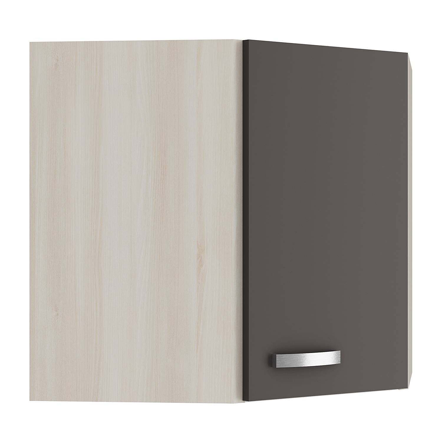 Optifit Faro moderne keuken hoek hangkast in grijs antraciet met acacia houtlook, B: 60 cm, D: 57,6 cm, H: 35 cm
