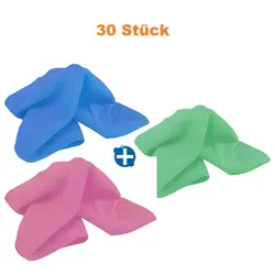 Microfasertuch SET, 30 Wischtücher in 3 verschiedenen Farben 30 Stück Microfasertücher in Blau, Grün und Rosa