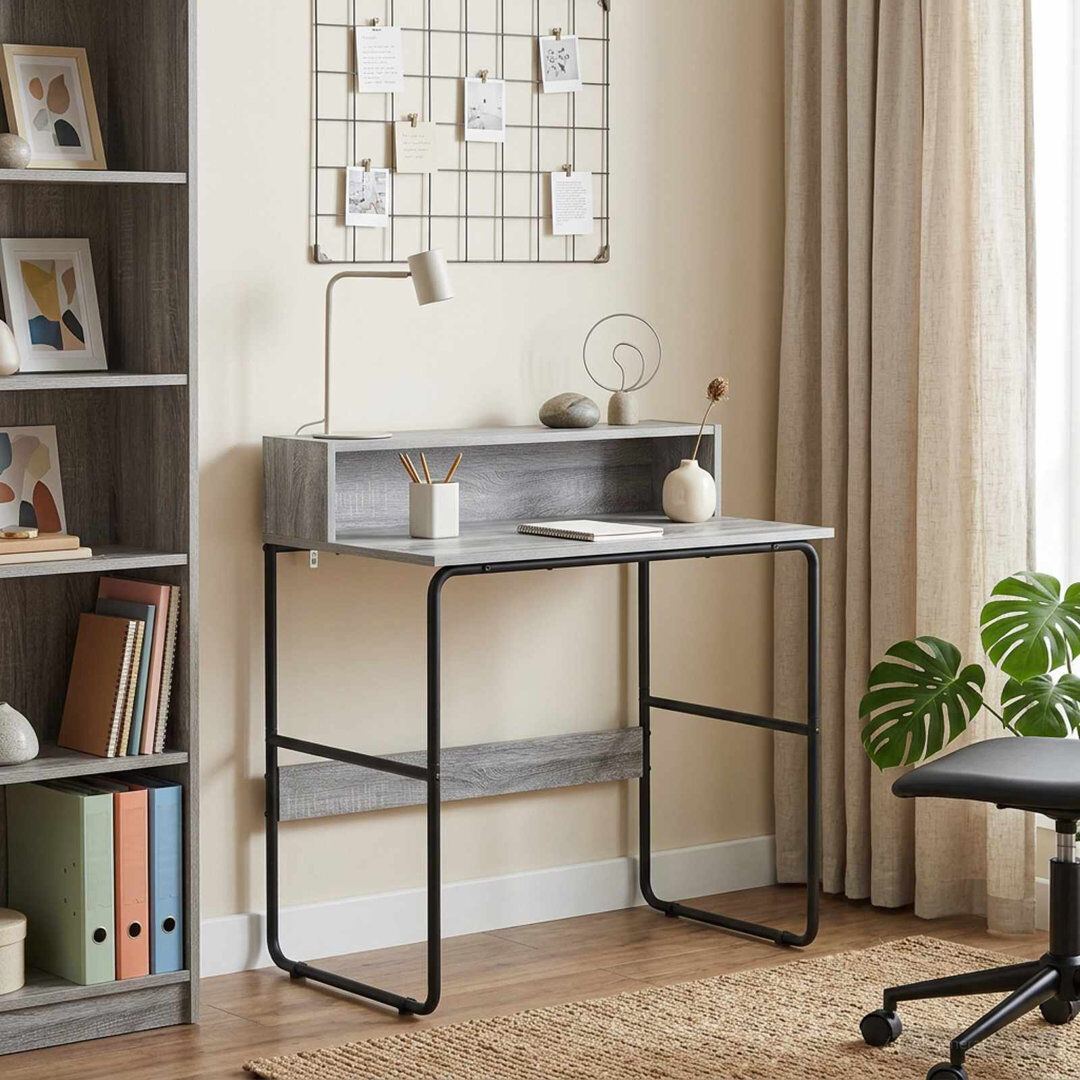 Borough Wharf Steel Writing Desk Grey Sonoma/Black 91 cm H x 80 cm W x 50 cm D