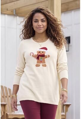 Plus Size Women's Cozy Critter Sweater by Catherines in Oatmeal Gingerbread (Size 1X)