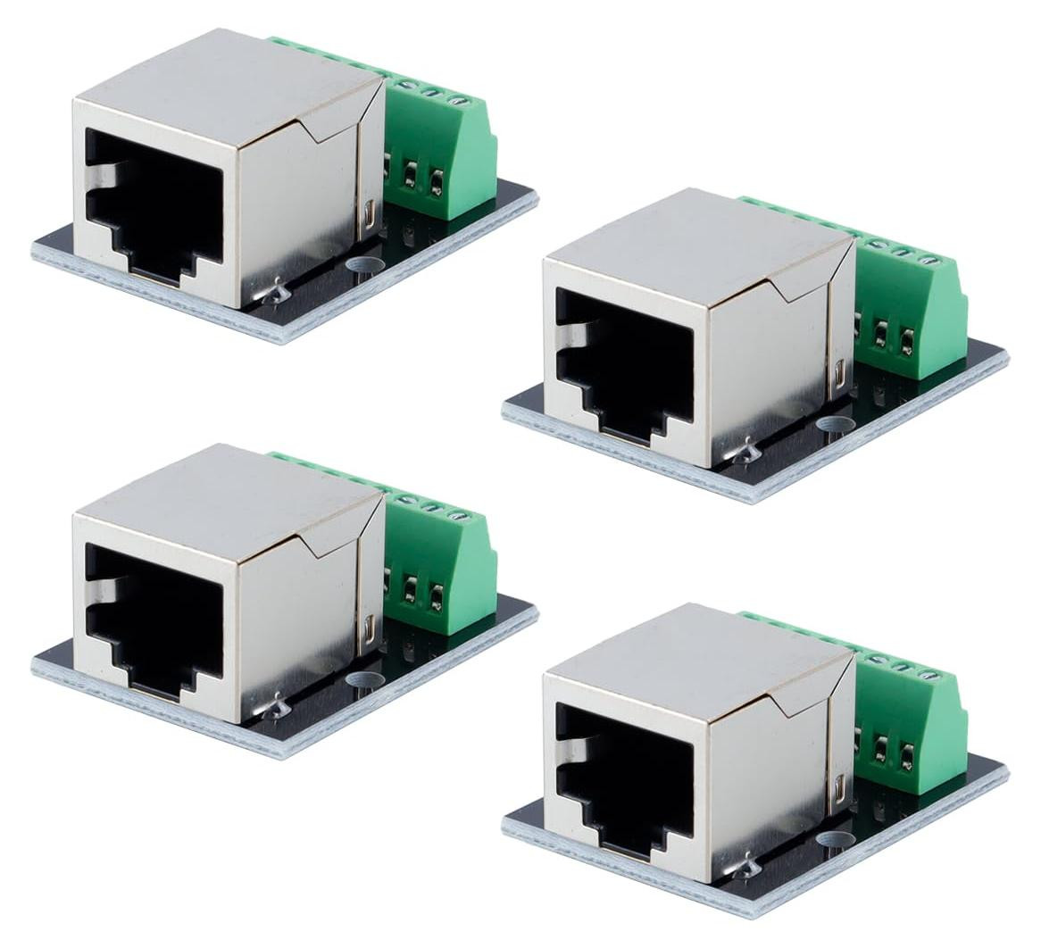 Dripio RJ45 Ethernet breakout board set van 4 met 2,54 mm schroefklemmen