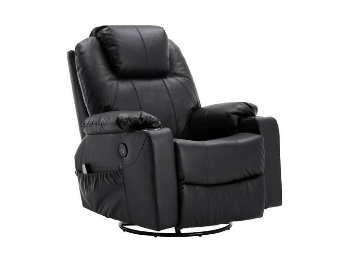 MCombo Relaxsessel MCombo Leder Massagesessel Relaxsessel 7050, manuell, mit Heizung, 360° drehbar und schwenkbar, Leder, Schwarz