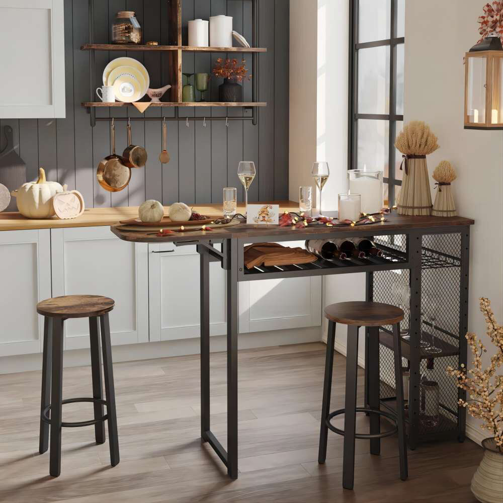 Blue Elephant 139cm Scalable Kitchen Island Set with 2 chairs & 4-tier storage Rustic Brown 91.4cm H X 40cm W X 140cm D