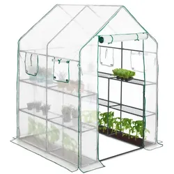 Relaxdays Begehbares Gewächshaus mit 4 Fenstern Dunkelgrün,Transparent