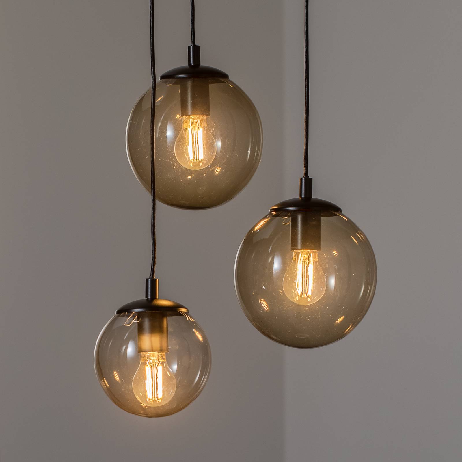 Glas Hängelampe Smoky Argon, dimmbar, alu / grau / zink, für Wohn- / Esszimmer, Glas, Pendelleuchte