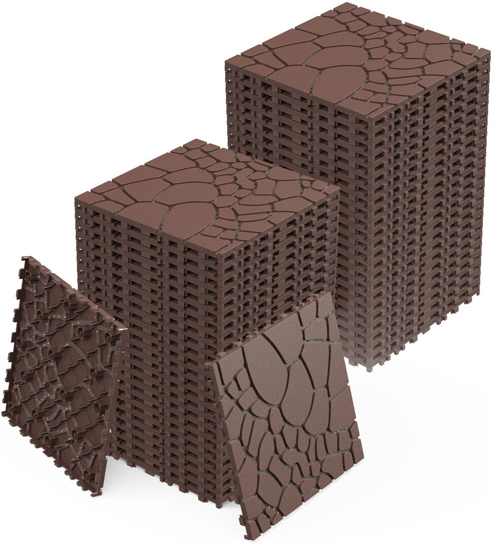 Blue Elephant 44 Pcs 30.5 cm x 30.5 cm Interlocking Deck Tiles, Low Maintenance Plastic Tiles Red Brown Tile