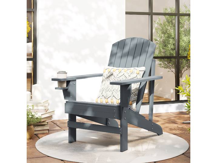 Outsunny Fauteuil de Jardin Adirondack Grand Confort, Porte-Gobelet Intégré, Bois de Sapin Traité Peint, 72x95x93cm, Gris Foncé