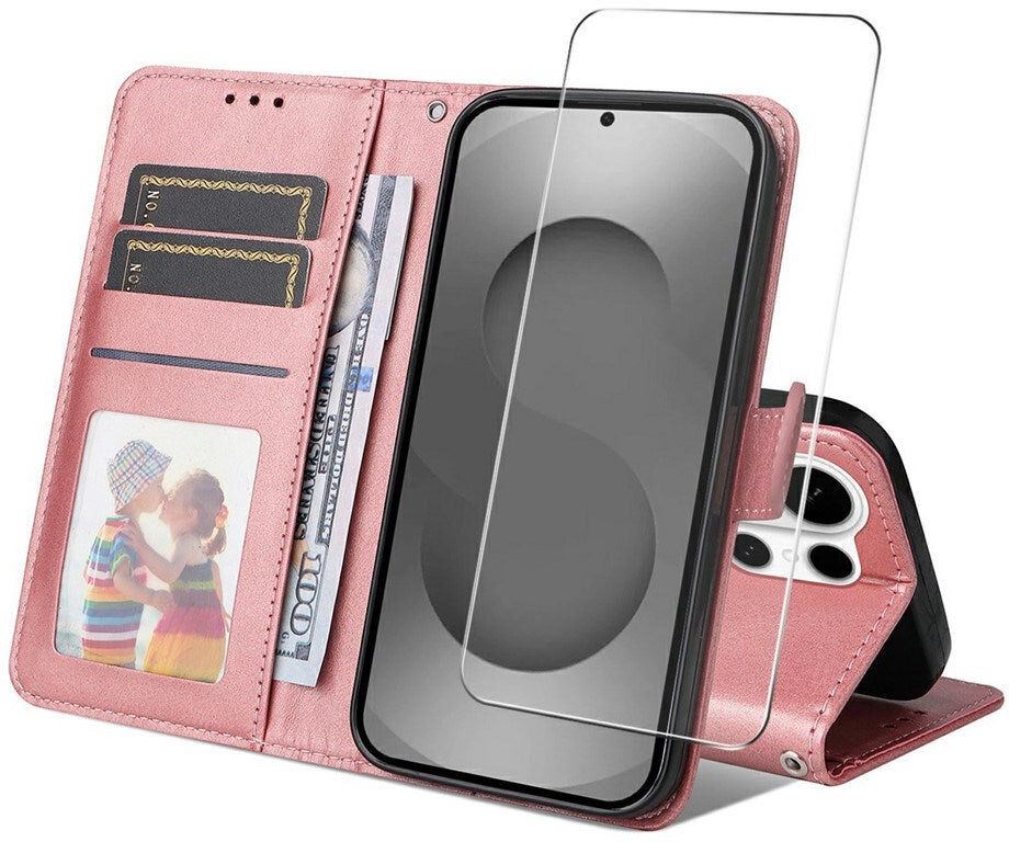 Samsung Galaxy S26 Ultra ENKAY - 2-i-1 Kunstlæder Cover inkl. Skærmbeskyttelsesglas - Lyserød