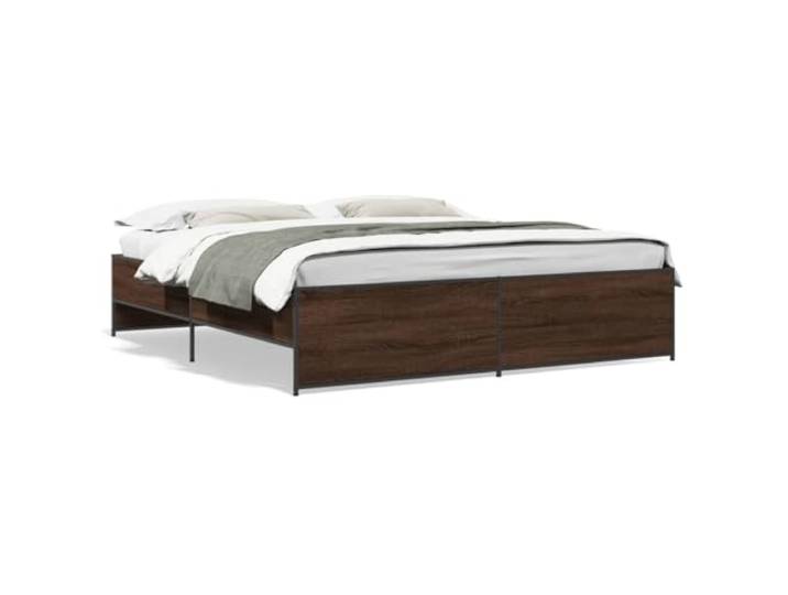 PUGYNBK Bettrahmen aus technischem Holz, Metall, Braun, Eiche, 200 x 200 cm Basis mit Lamellen, robuste Metallbeine, stabil und langlebig