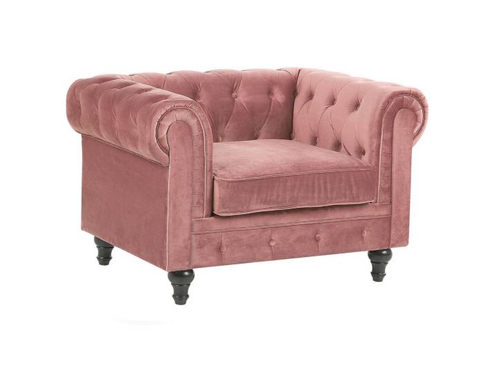 Beliani Sessel Samtstoff rosa Rautenmuster Chesterfield, Pink, 110x70x75 cm, Wohnzimmer, Sessel, Polstersessel