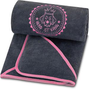 HUND-IST-KÖNIG Handtuch HHT-V4, grau-rosa, 75 x 130 cm, Hundehandtuch, aus Mikrofaser, 360g/m²