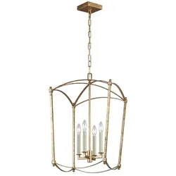 Pendelleuchte Deckenlampe Hängelampe Antik Gold Esszimmerlampe 4-flammig