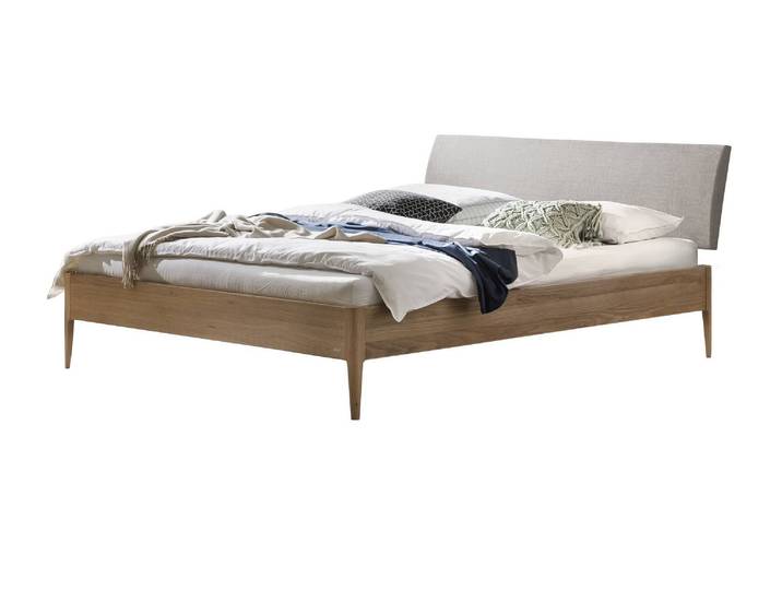 Bettgestell, Eiche Massivholz, Braun, 180×200 cm, Gepolstertes Kopfteil, Hasena