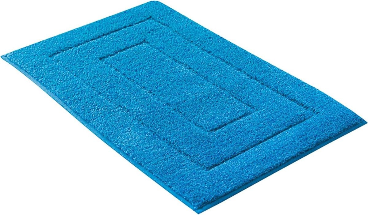 Lichtblauwe hoogpolige badmat en douchemat, 50 x 80 cm