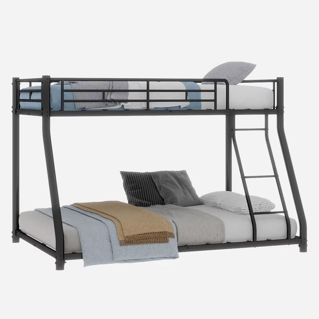 Etagenbett - Bettgestell - 90 x 190 cm - Robuster Eisenrahmen - Leiter - Durchgehendes Sicherheitsgeländer - Ohne Matratze - Schwarz