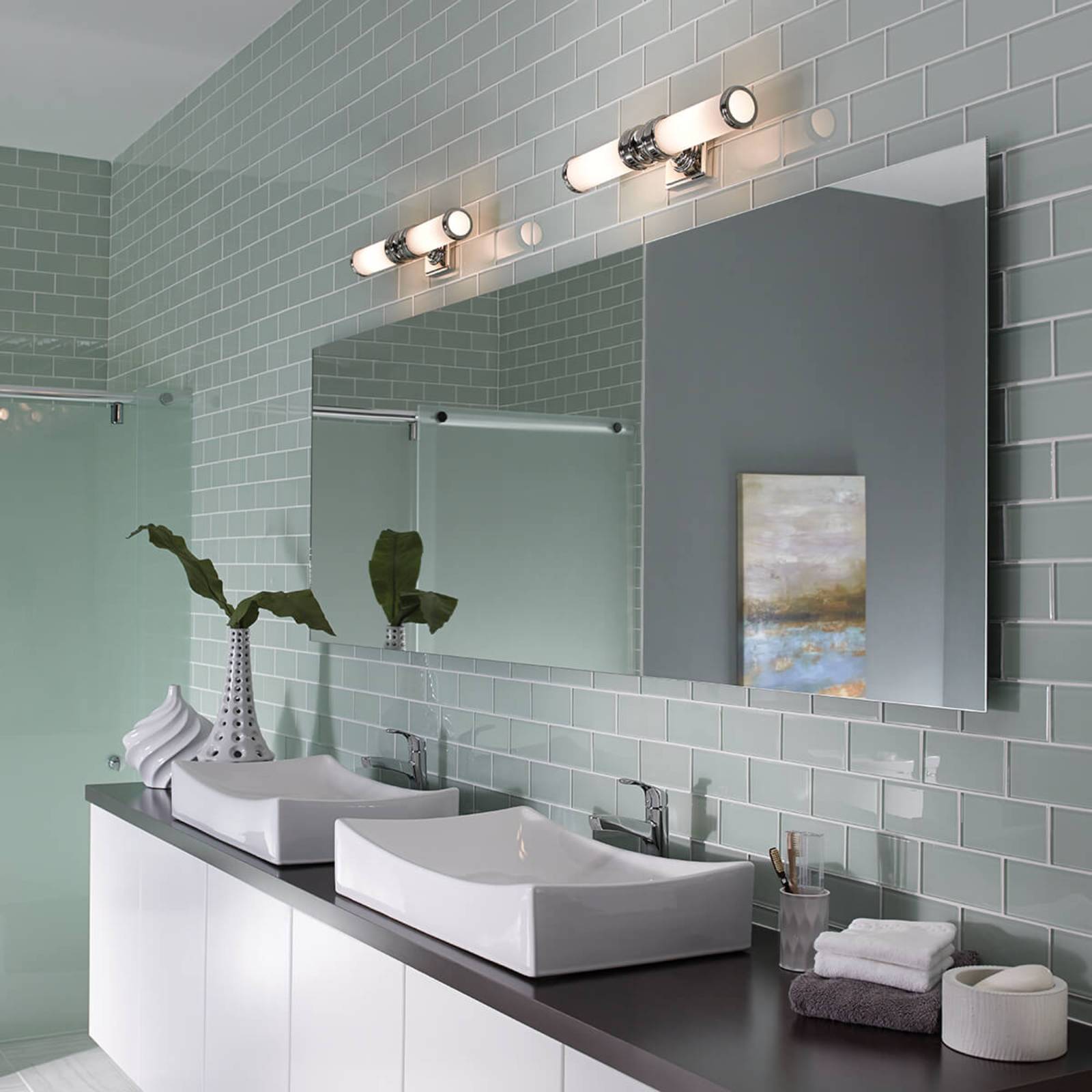 FEISS Wandleuchte Payne, dimmbar, chrom / silber, für Badezimmer, Glas