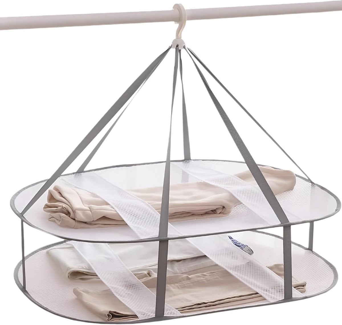 Multicolor 2-tier droogrek voor kleding met mesh airflow structuur