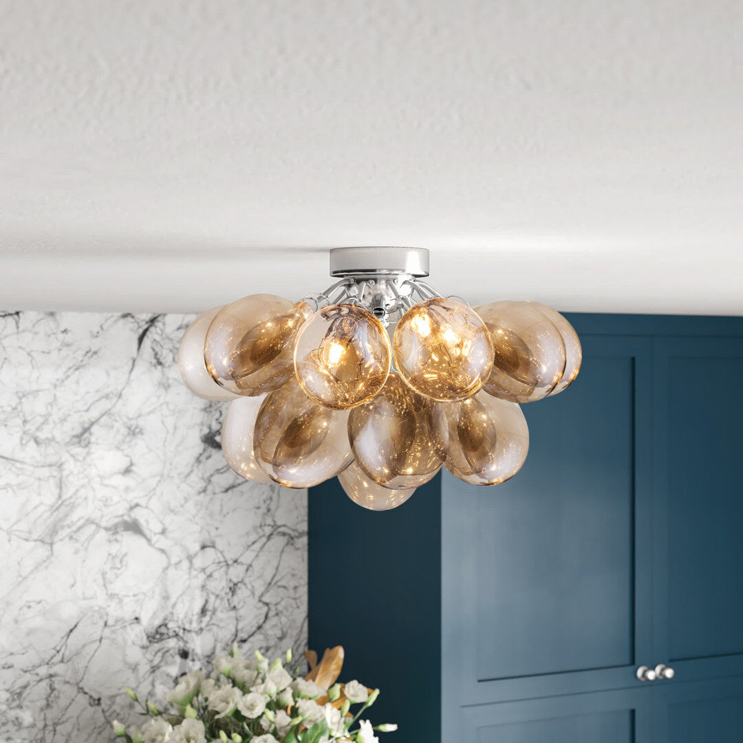Etta Avenue Abdurrahman Glass Semi Flush Mount Gold 26cm H X 40cm W X 40cm D
