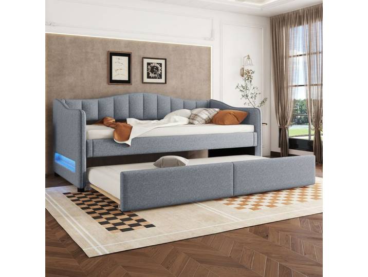 Cadre de lit Style minimaliste Gris Canapé-lit simple (sans matelas) Daybett 90x200cm lit banquette avec lit extensible