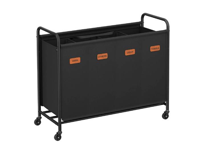 Wäschekorb SONGMICS mit Rädern 200 l , schwarz, 200 l, Kunstleder, Stahl, Wäschesammler, Wäschekorb