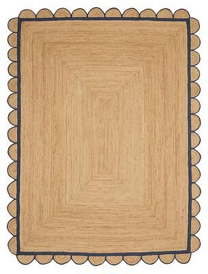 Polly Jute Rug - Natural/Navy, 6' Round - Ballard Designs
