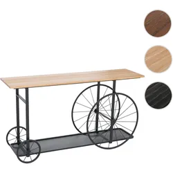 Konsolentisch HWC-Q67, Telefontisch Tisch, Reifen Industrial Retro Holz 81x150x40cm ~ natur Metall schwarz