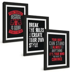 BILDER SET 3er Set - 20x30 cm Schwarzer Rahmen - Motivation, Training, Selbstentwicklung