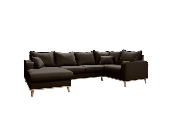 JVmoebel Wohnlandschaft Schwarzes U-förmiges Sofa mit hochwertiger Polsterung und Holzfüßen, Made in Europa