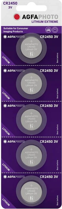 AGFAPHOTO Lithium, Knopfzelle, CR2450, 3V Extreme, Retail Blister (5-Pack)