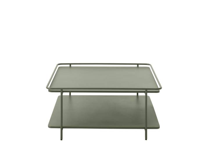 Table basse carrée 2 plateaux en métal 75x75cm - vert olive