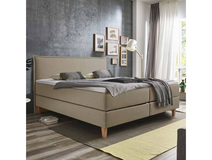 HOMELIV. Boxspringbett Zibo Webstoff 120x200cm Box ohne Federung Härtegrad: H3 Taupe skandinavisch