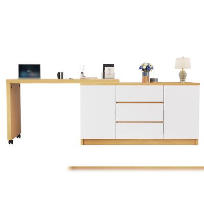 OKWISH Schreibtisch 120x50x76 mit 360° drehbarer Tischplatte und feststellbaren Rollen, Weiß und Eiche, Flexibel einsetzbar für Büro oder Wohnbereich