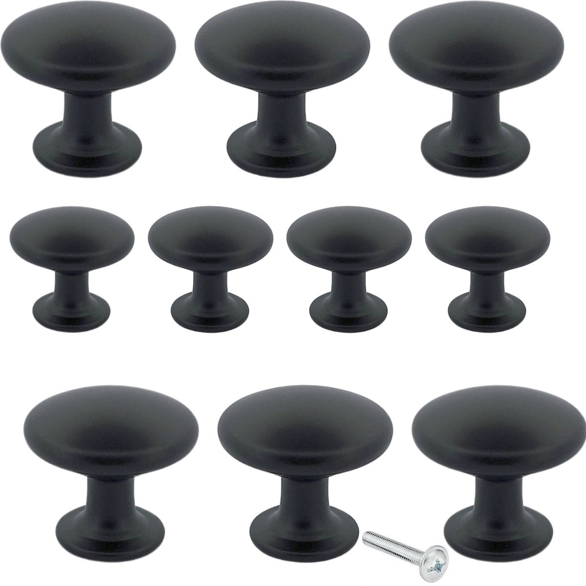 10x Kastknoppen Mat Zwart Rond - Diameter: 2,7 cm