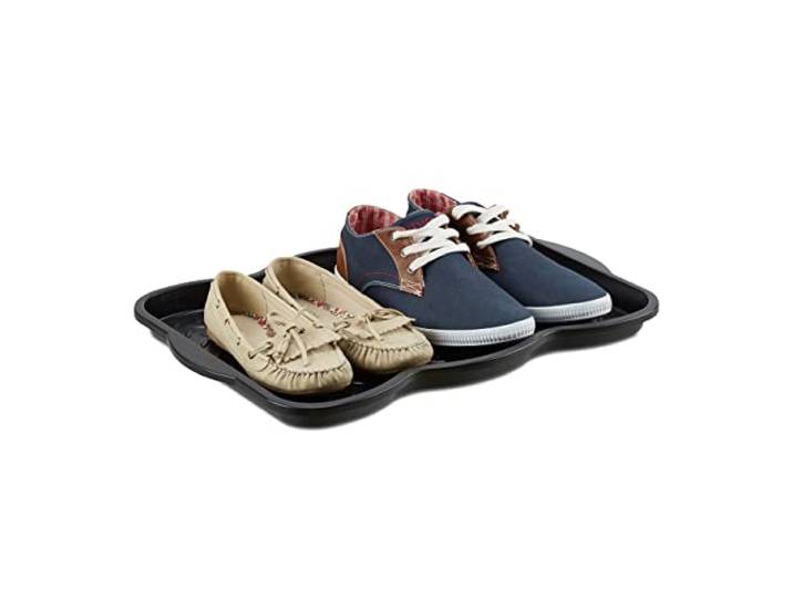 Relaxdays Plateau égouttoir pour bottes & chaussures bac noir en plastique égouttoir 4 chaussures HxlxP: 3 x 50 x 38 cm\, noir