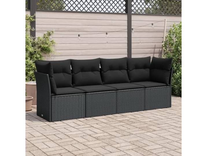 WDGJJFECNMUEHI Résine tressée imperméable Ensemble canapés Noir 4 pièces Salon de jardin 4 pcs avec coussins noir résine tressée canapé modulaire ensemble terrasse patio