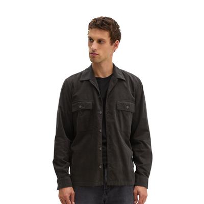 Langarmhemd MARC O'POLO "aus samtigen Bio-Baumwoll-Twill", Herren, Gr. XL, Normalgrößen, schwarz (wooden earth), Obermaterial: 100% Baumwolle, unifarben, regular fit normal, Manschette, Hemden