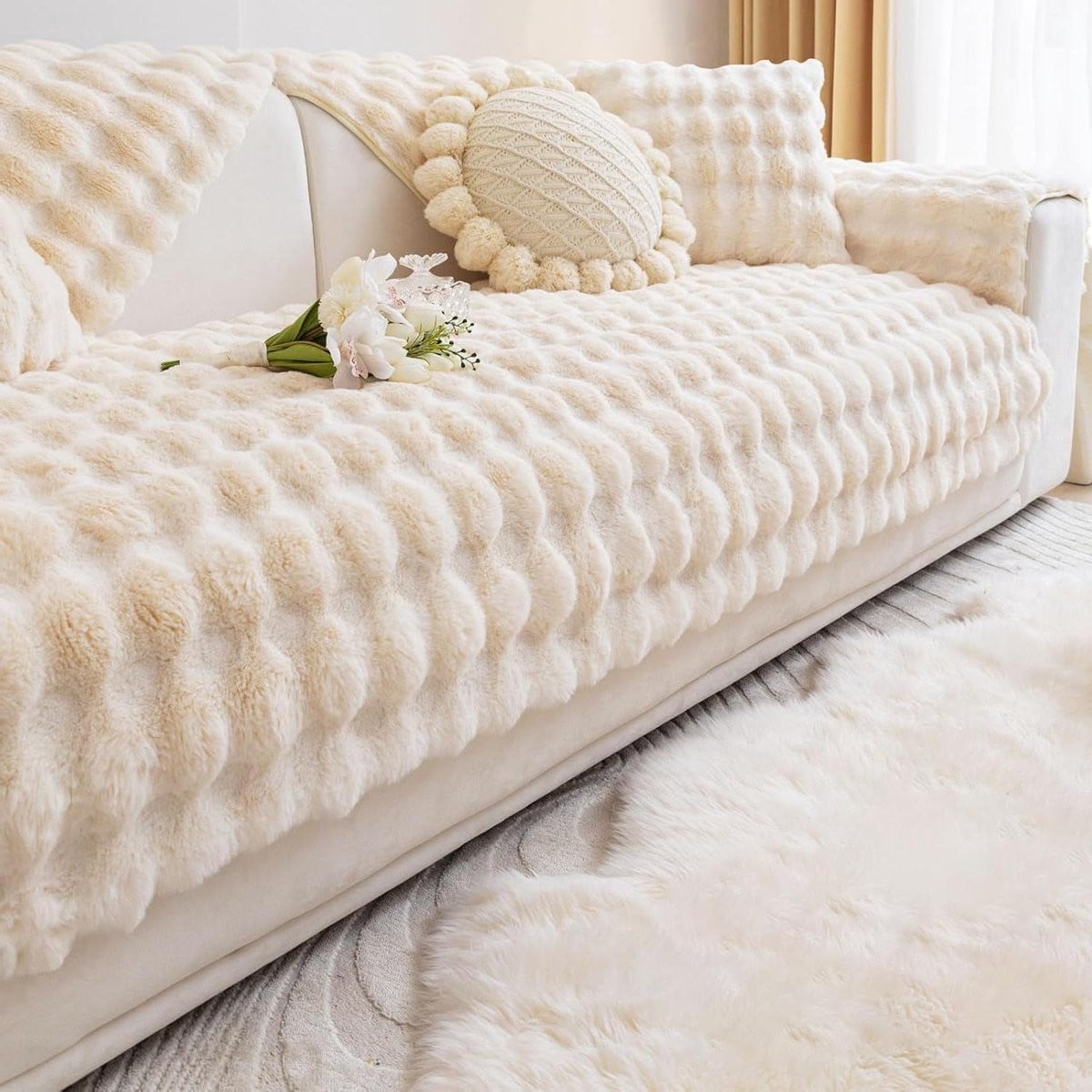 Beige bankovertrek met antisliponderlaag voor het beschermen van je sofa - 90 x 120 cm