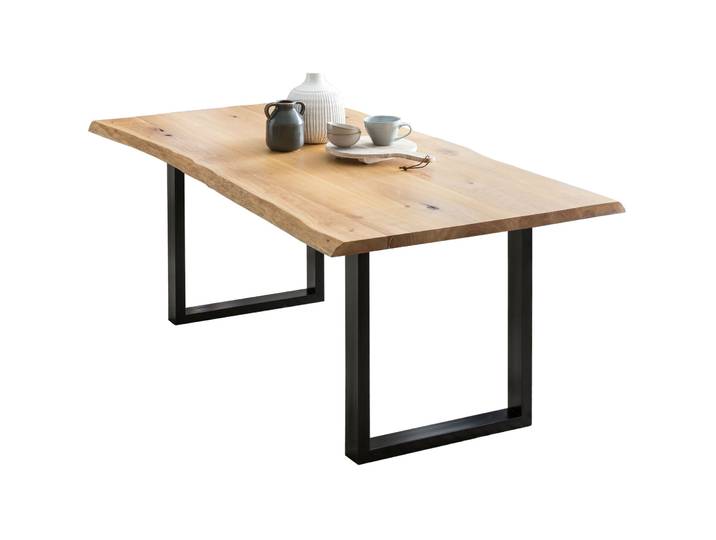 Esstisch Milot Holz Natur, Schwarz Massivholz B 160 T 90 cm - Esstisch