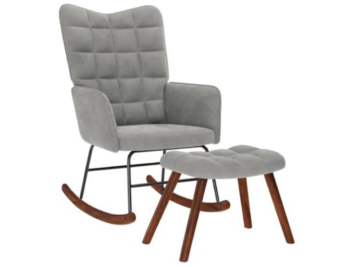 Molumvel Schaukelstuhl mit Hocker Hellgrau Samt Sessel Relaxsessel für Wohnzimmer Schlafzimmer