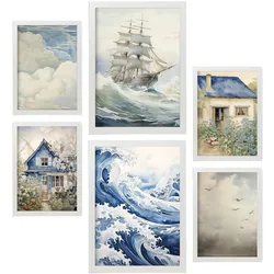 POSTER Set Mit 6 Seehaus A3 & A4 Weißer Rahmen
