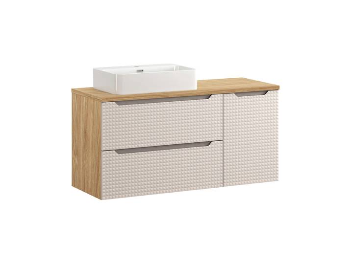 Meuble simple vasque 120cm Mallory Beige et bois