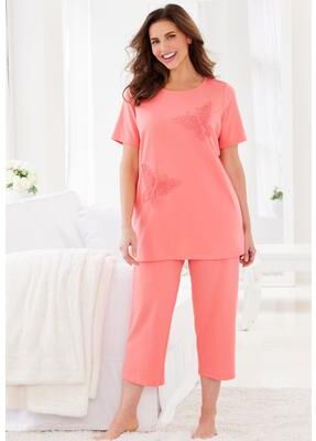 Plus Size Women's 2-Piece Applique Capri by Dreams & Co. in Sweet Coral (Size 1X)