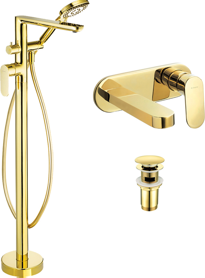 Badezimmer Badewannen Set mit Waschbeckenarmatur in gold DEANTE-30