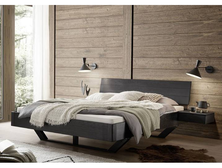 Doppelbett 180x200cm 'Lunaris' Wildeiche massiv schwarz