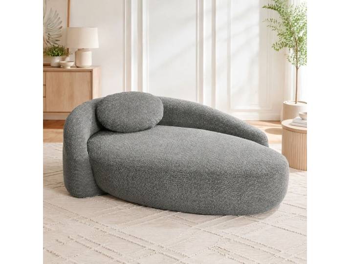 Canapé 1 place avec coussin d'appui-tête - BEAUNIV - mousse haute résilience Teddyfleece - gris foncé