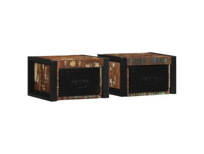 HEFZGDB Nachttische 2 STK. Mehrfarbig 40x35x25 cm Altholz Massivholz Wandmontage Stauraum