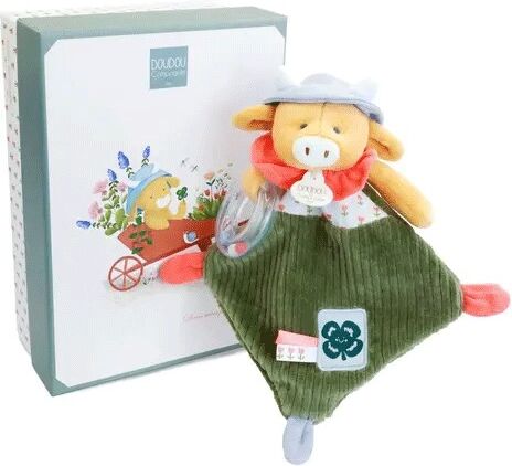Dans mon jardin : Doudou vache avec hochet billes Aneth 21 cm - Doudou et compagnie